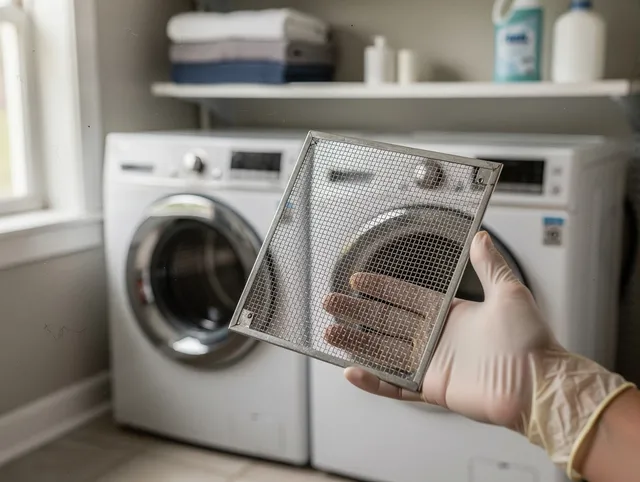 North Royalton Dryer Vent Cleaning specialist performing detailed lint trap cleaning service in North Royalton