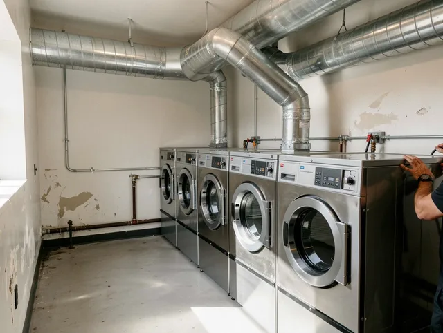North Royalton Dryer Vent Cleaning team performing large-scale commercial dryer vent cleaning in North Royalton