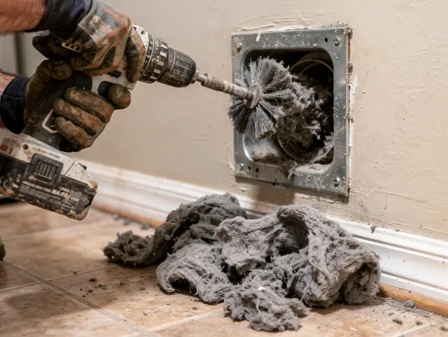Certified North Royalton Dryer Vent Cleaning technician performing dryer vent cleaning in North Royalton