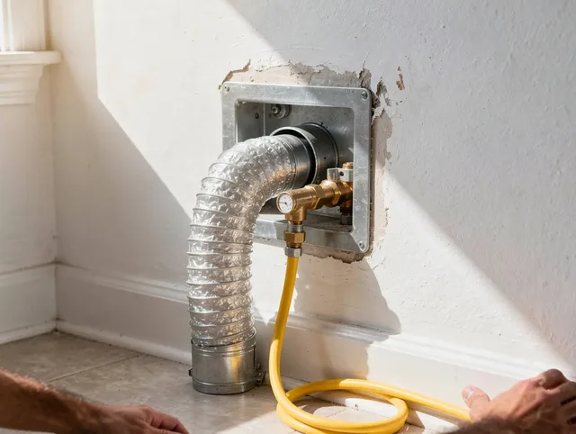 North Royalton Dryer Vent Cleaning certified technician performing specialized gas dryer vent cleaning in North Royalton